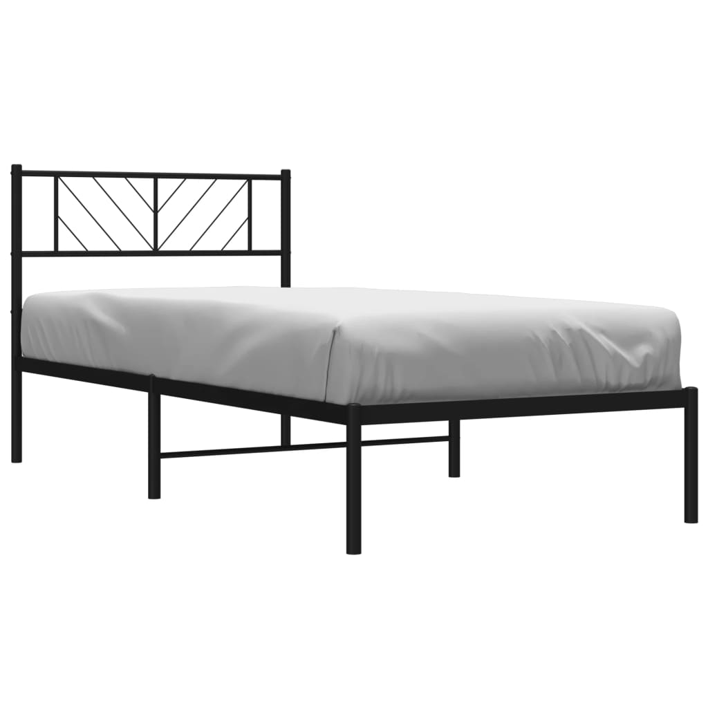 Bedframe met hoofdbord metaal zwart 75x190 cm is nu te koop bij PeponiXL, paradijselijk wonen!