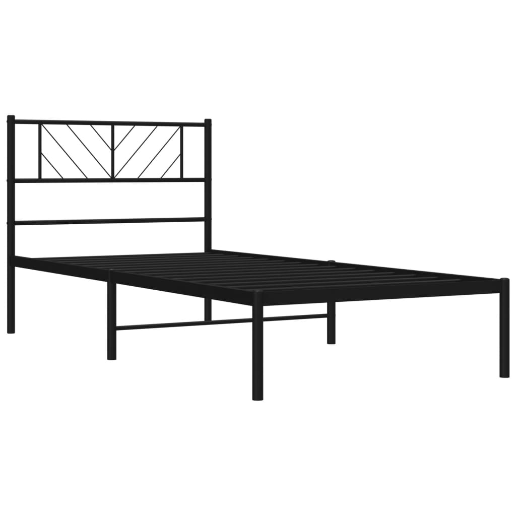 Bedframe met hoofdbord metaal zwart 75x190 cm is nu te koop bij PeponiXL, paradijselijk wonen!