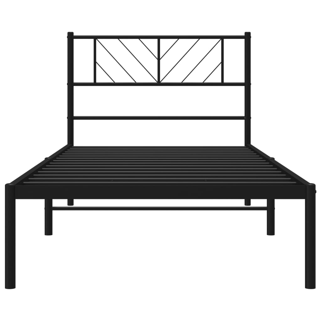 Bedframe met hoofdbord metaal zwart 75x190 cm is nu te koop bij PeponiXL, paradijselijk wonen!