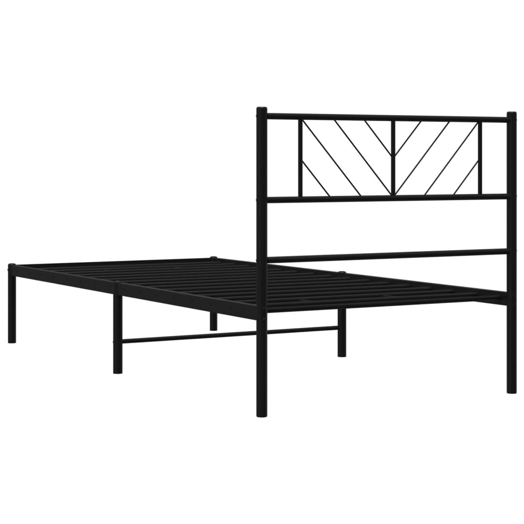 Bedframe met hoofdbord metaal zwart 75x190 cm is nu te koop bij PeponiXL, paradijselijk wonen!