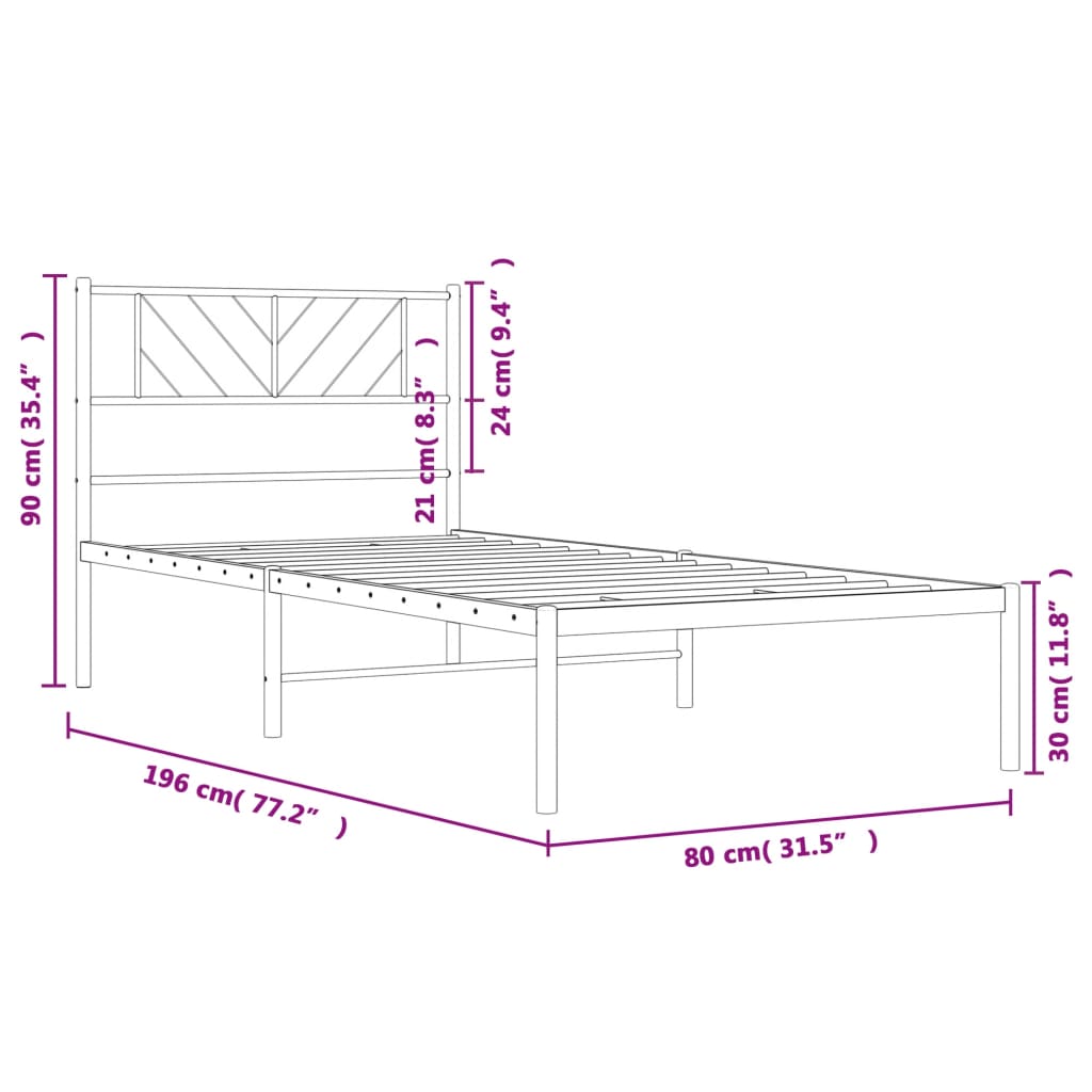 Bedframe met hoofdbord metaal zwart 75x190 cm is nu te koop bij PeponiXL, paradijselijk wonen!