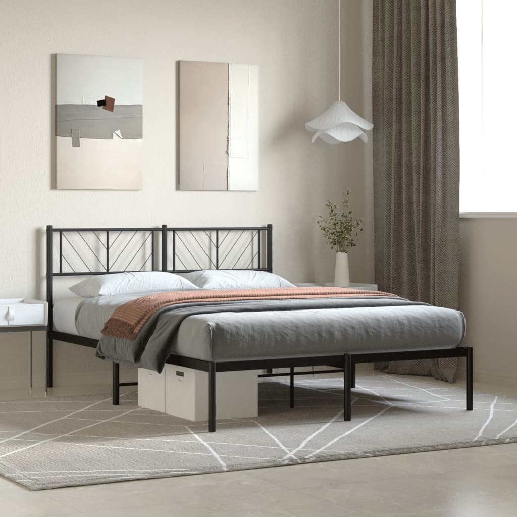 Bedframe met hoofdbord metaal zwart 140x200 cm is nu te koop bij PeponiXL, paradijselijk wonen!