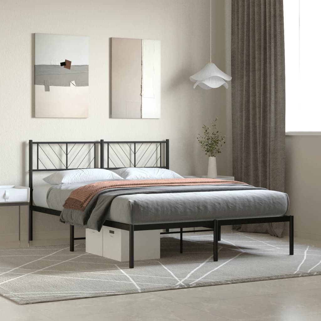 Bedframe met hoofdbord metaal zwart 160x200 cm is nu te koop bij PeponiXL, paradijselijk wonen!