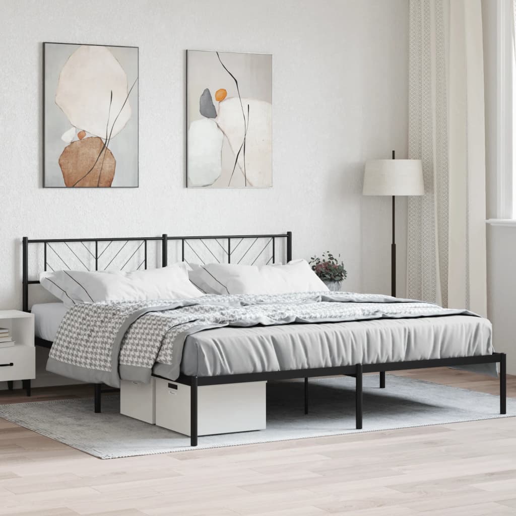 Bedframe met hoofdbord metaal zwart 183x213 cm is nu te koop bij PeponiXL, paradijselijk wonen!