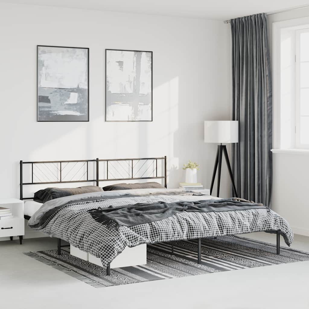 Bedframe met hoofdbord metaal zwart 193x203 cm is nu te koop bij PeponiXL, paradijselijk wonen!
