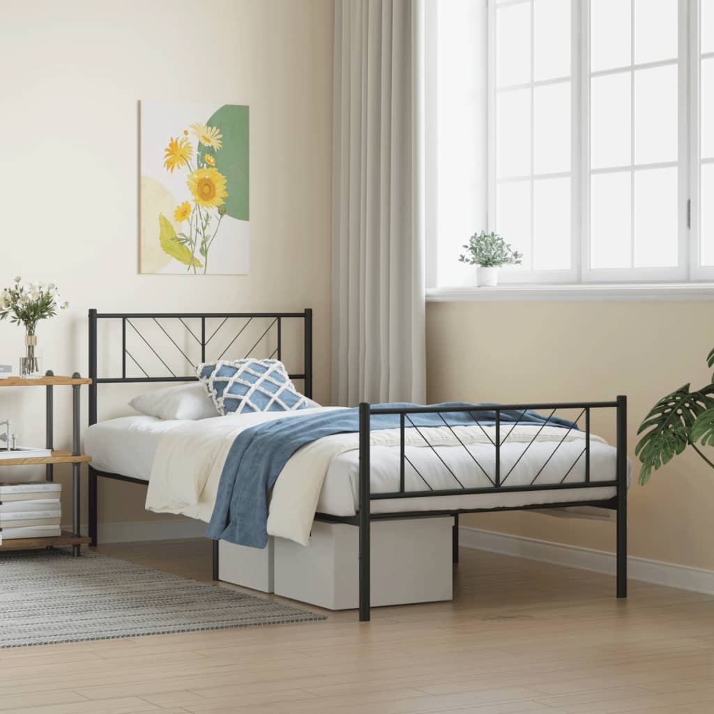 Bedframe met hoofd- en voeteneinde metaal zwart 90x200 cm is nu te koop bij PeponiXL, paradijselijk wonen!