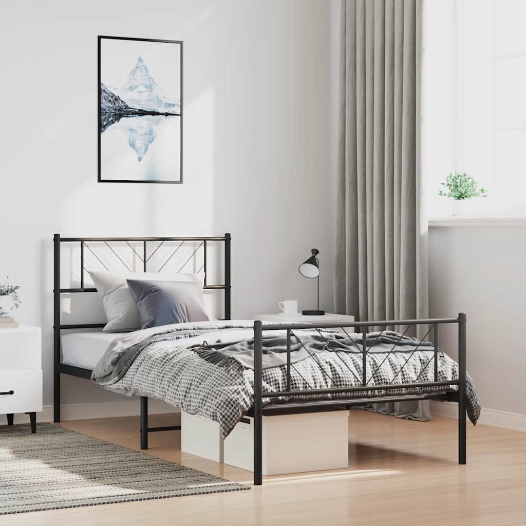 Bedframe met hoofd- en voeteneinde metaal zwart 100x190 cm is nu te koop bij PeponiXL, paradijselijk wonen!