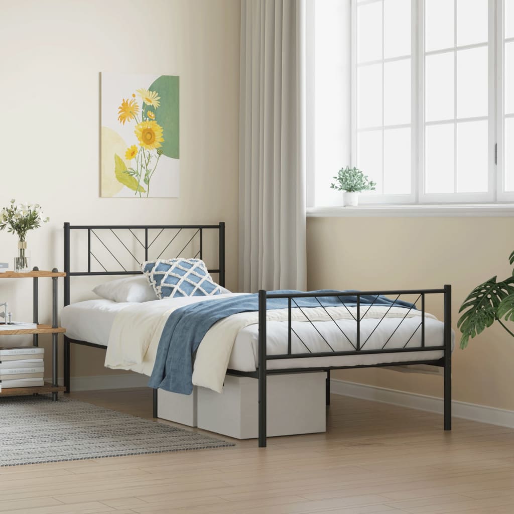 Bedframe met hoofd- en voeteneinde metaal zwart 107x203 cm is nu te koop bij PeponiXL, paradijselijk wonen!