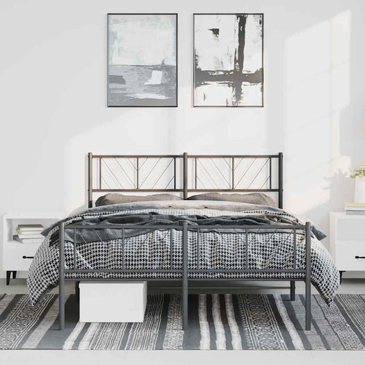 Bedframe met hoofd- en voeteneinde metaal zwart 135x190 cm is nu te koop bij PeponiXL, paradijselijk wonen!