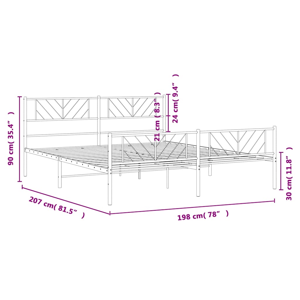 Bedframe met hoofd- en voeteneinde metaal zwart 193x203 cm is nu te koop bij PeponiXL, paradijselijk wonen!