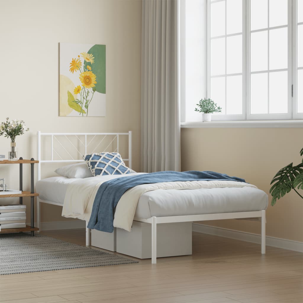 Bedframe met hoofdbord zonder matras metaal wit 75x190 cm is nu te koop bij PeponiXL, paradijselijk wonen!