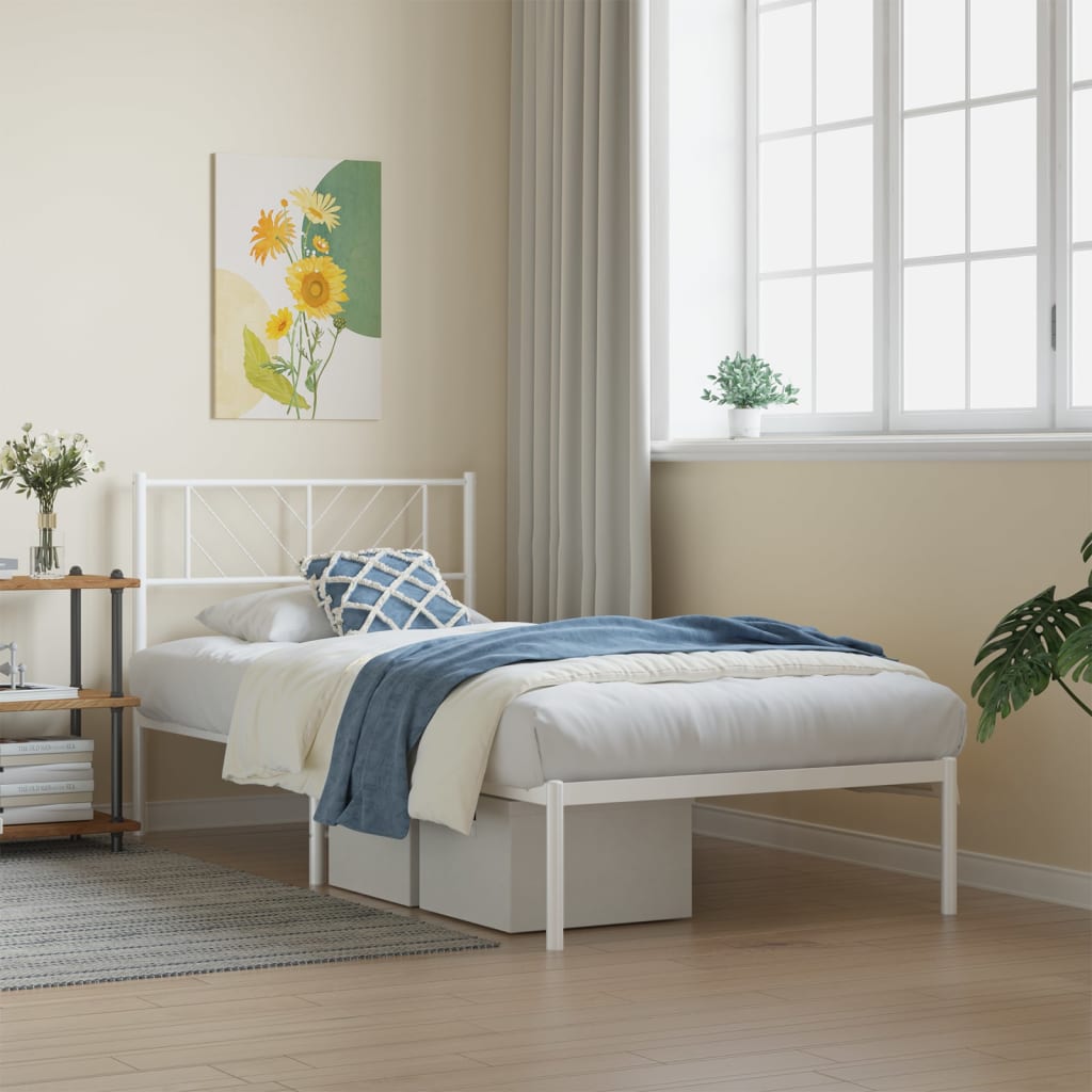 Bedframe met hoofdbord metaal wit 80x200 cm is nu te koop bij PeponiXL, paradijselijk wonen!