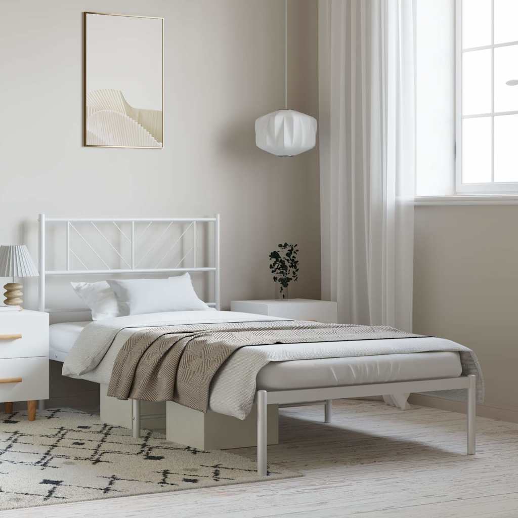 Bedframe met hoofdbord metaal wit 100x190 cm is nu te koop bij PeponiXL, paradijselijk wonen!