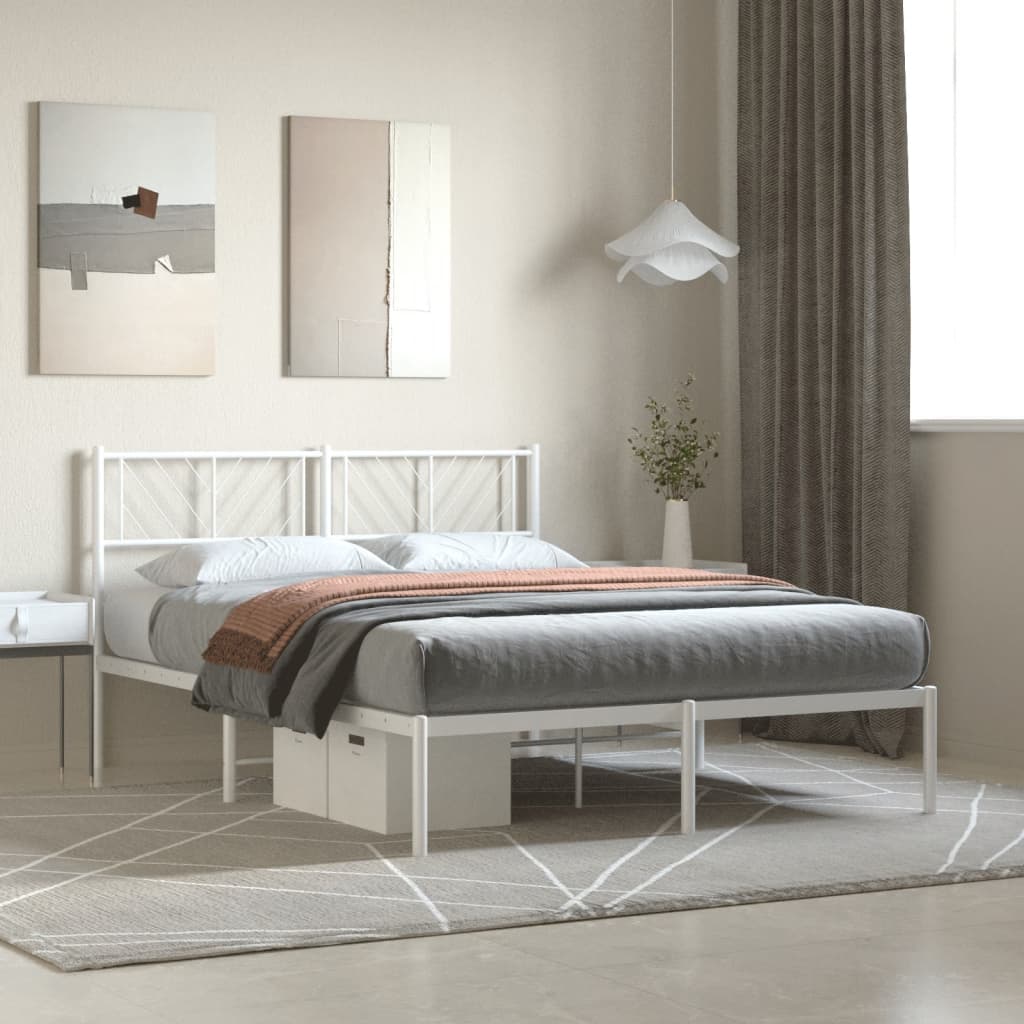 Bedframe met hoofdbord metaal wit 120x200 cm is nu te koop bij PeponiXL, paradijselijk wonen!