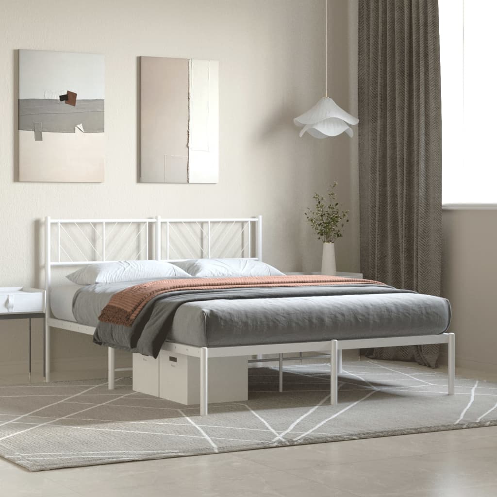 Bedframe met hoofdbord metaal wit 140x200 cm is nu te koop bij PeponiXL, paradijselijk wonen!