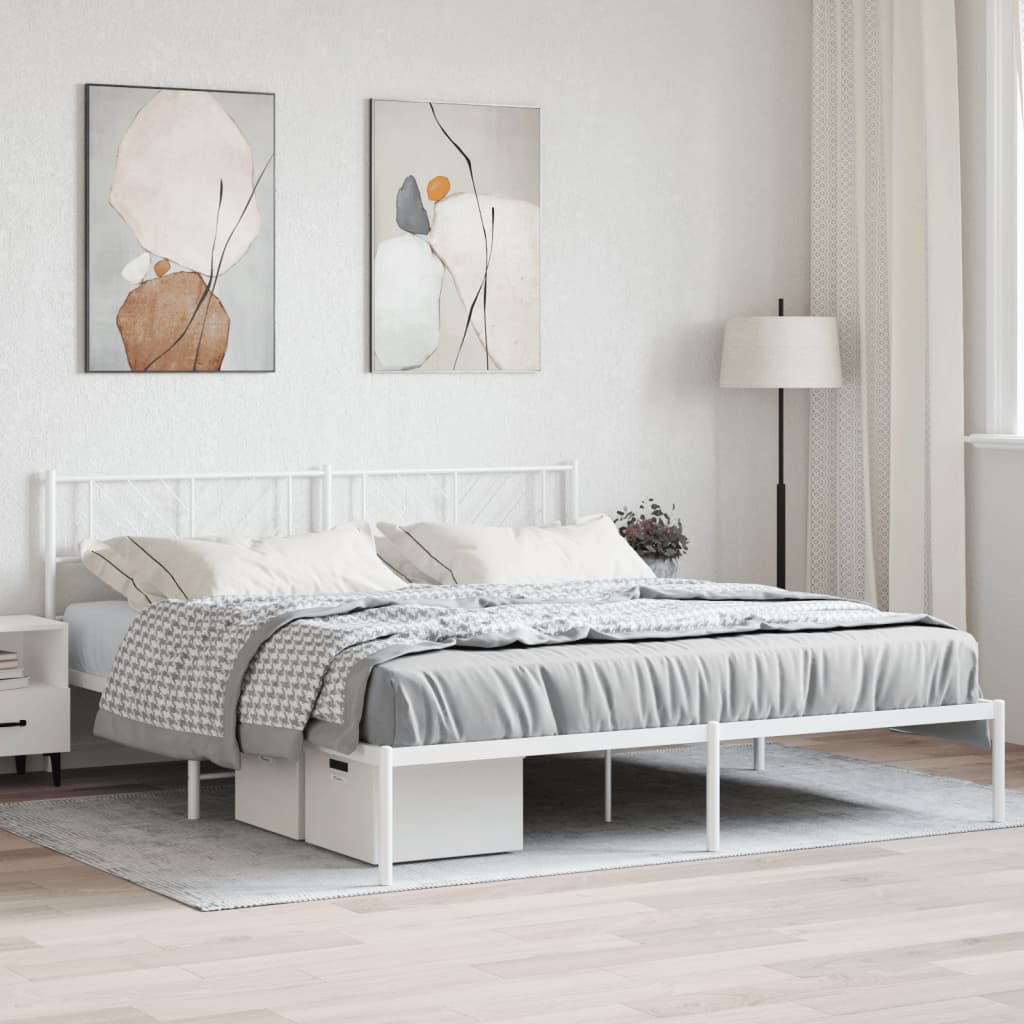 Bedframe met hoofdbord metaal wit 183x213 cm is nu te koop bij PeponiXL, paradijselijk wonen!