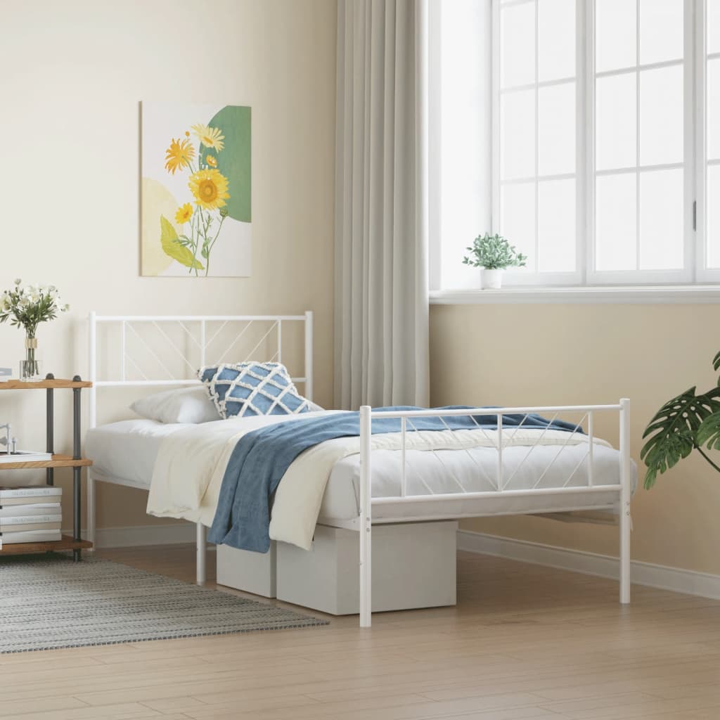 Bedframe met hoofd- en voeteneinde metaal wit 75x190 cm is nu te koop bij PeponiXL, paradijselijk wonen!