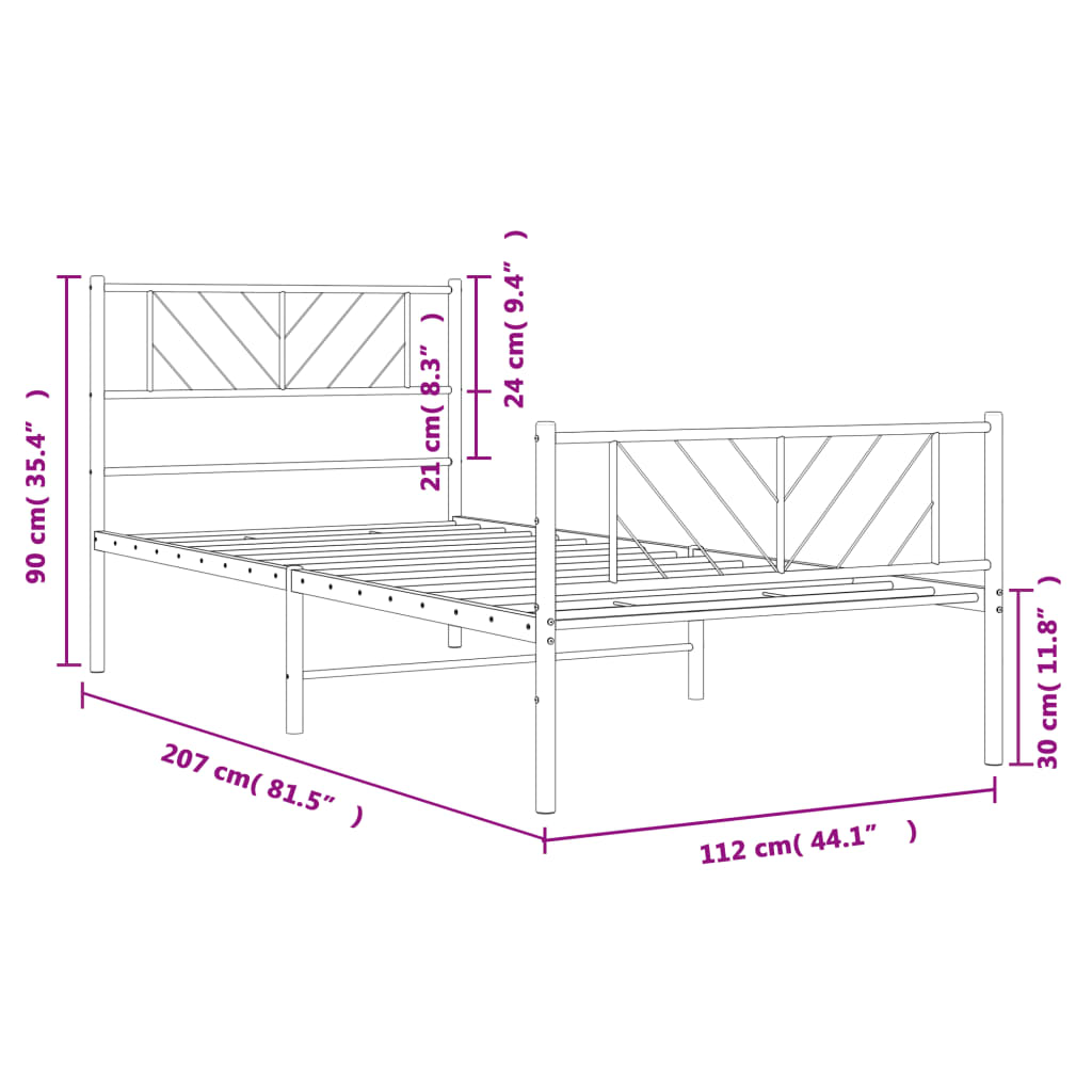 Bedframe met hoofd- en voeteneinde metaal wit 107x203 cm is nu te koop bij PeponiXL, paradijselijk wonen!