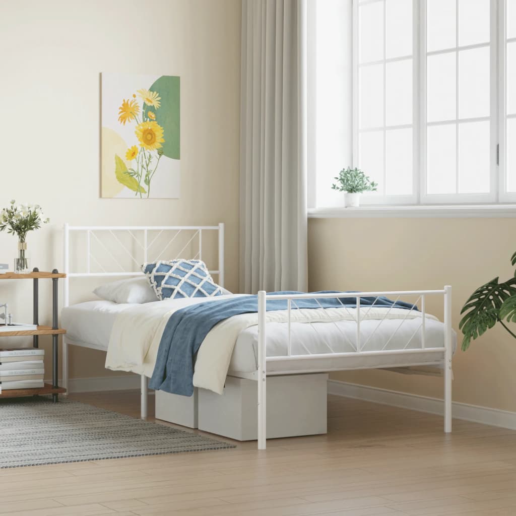 Bedframe met hoofd- en voeteneinde metaal wit 107x203 cm is nu te koop bij PeponiXL, paradijselijk wonen!