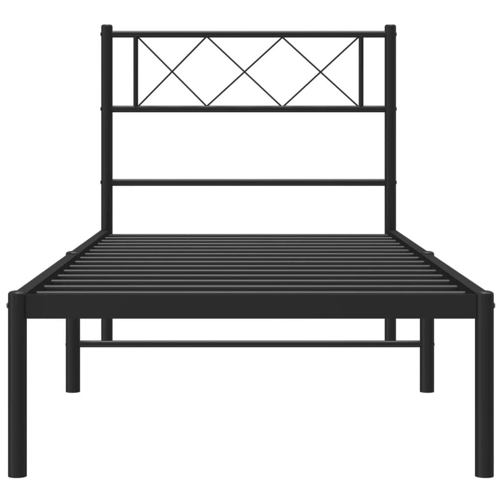 Bedframe met hoofdbord metaal zwart 75x190 cm is nu te koop bij PeponiXL, paradijselijk wonen!