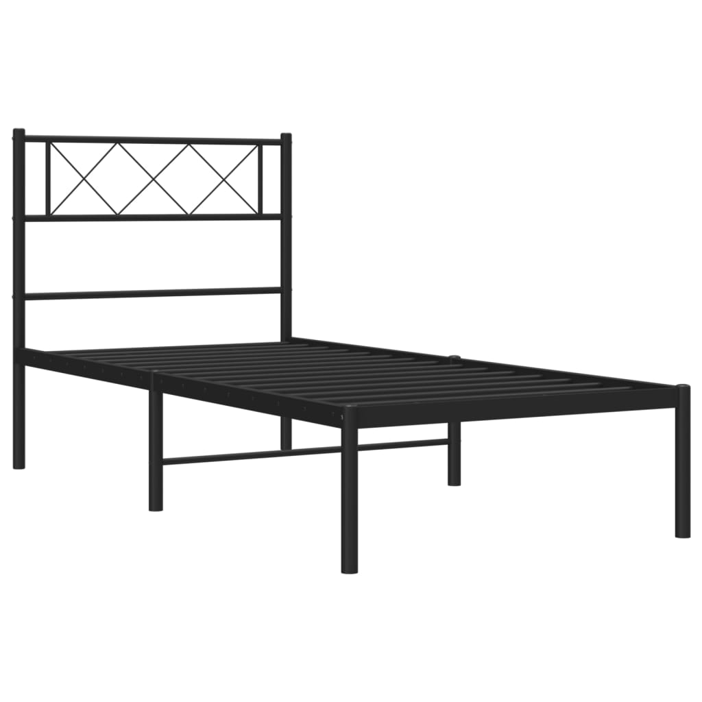 Bedframe met hoofdbord metaal zwart 75x190 cm is nu te koop bij PeponiXL, paradijselijk wonen!