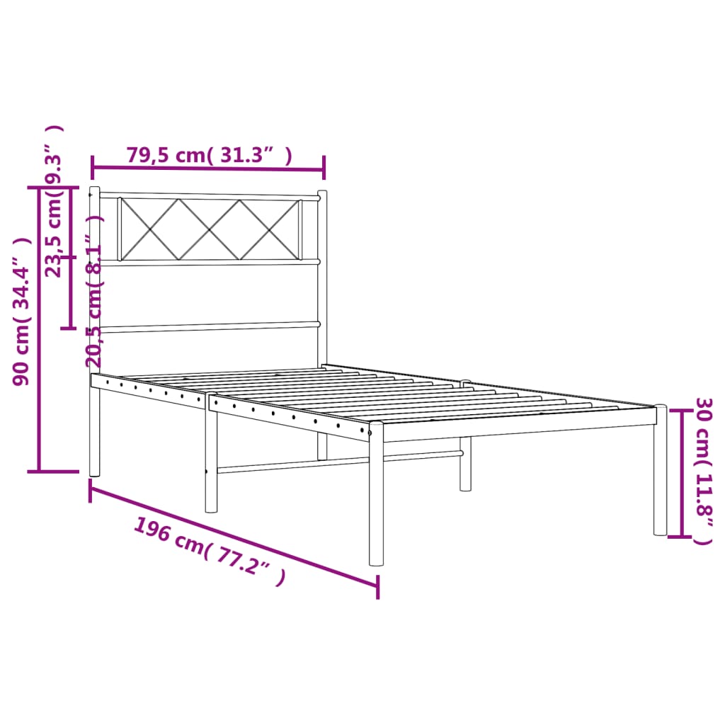 Bedframe met hoofdbord metaal zwart 75x190 cm is nu te koop bij PeponiXL, paradijselijk wonen!