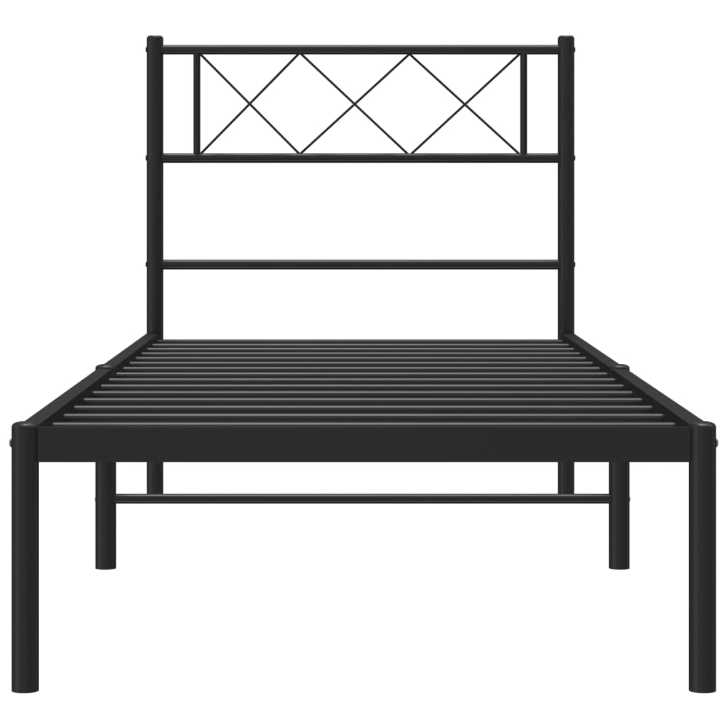 Bedframe met hoofdbord metaal zwart 90x190 cm is nu te koop bij PeponiXL, paradijselijk wonen!