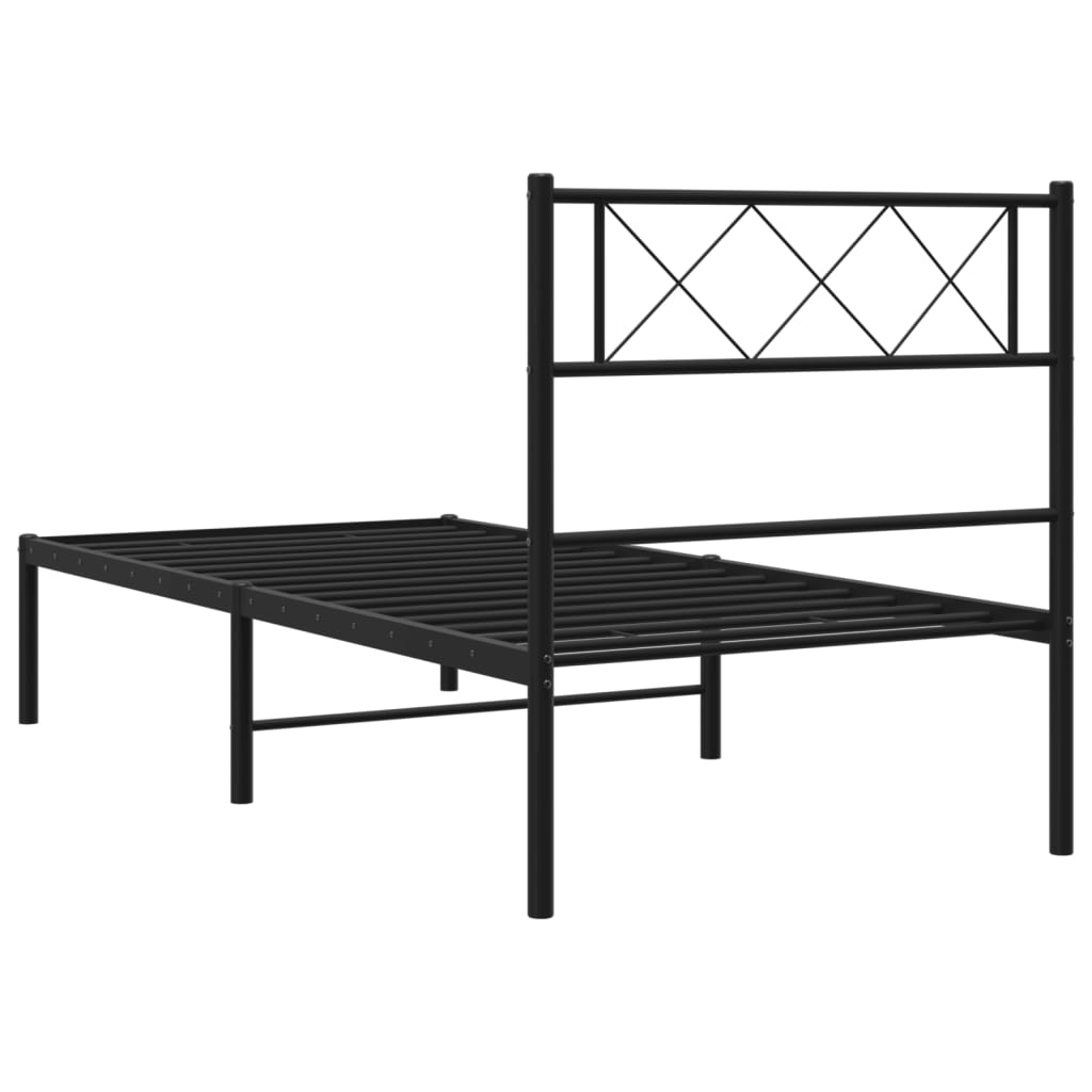 Bedframe met hoofdbord metaal zwart 90x190 cm is nu te koop bij PeponiXL, paradijselijk wonen!