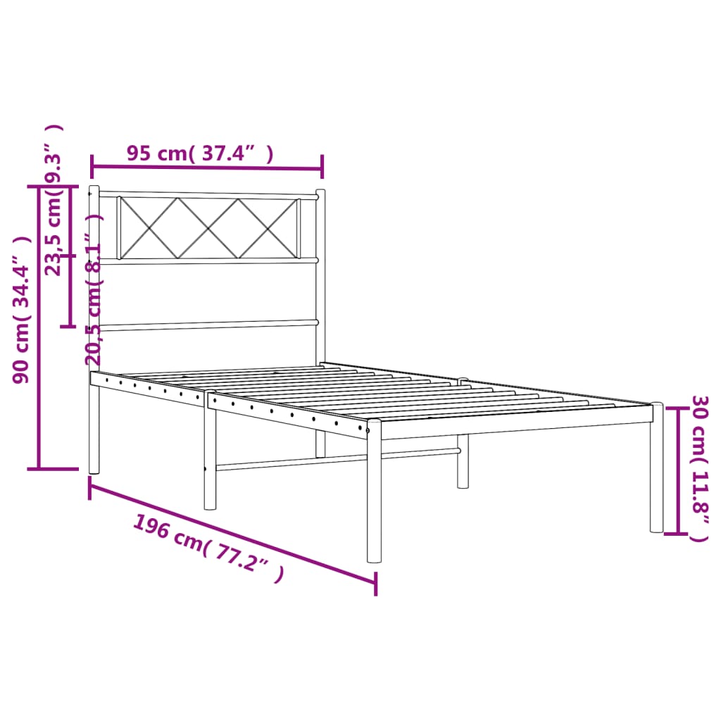 Bedframe met hoofdbord metaal zwart 90x190 cm is nu te koop bij PeponiXL, paradijselijk wonen!