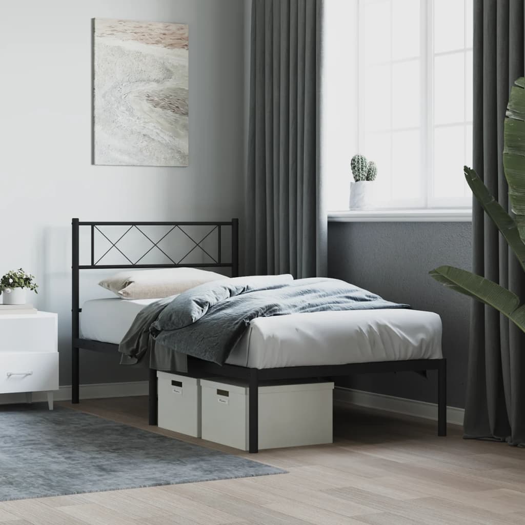 Bedframe met hoofdbord metaal zwart 90x190 cm is nu te koop bij PeponiXL, paradijselijk wonen!