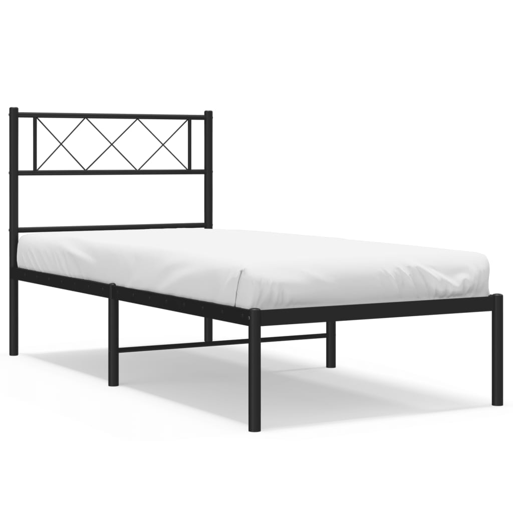 Bedframe met hoofdbord metaal zwart 107x203 cm is nu te koop bij PeponiXL, paradijselijk wonen!