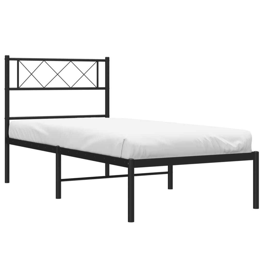 Bedframe met hoofdbord metaal zwart 107x203 cm is nu te koop bij PeponiXL, paradijselijk wonen!