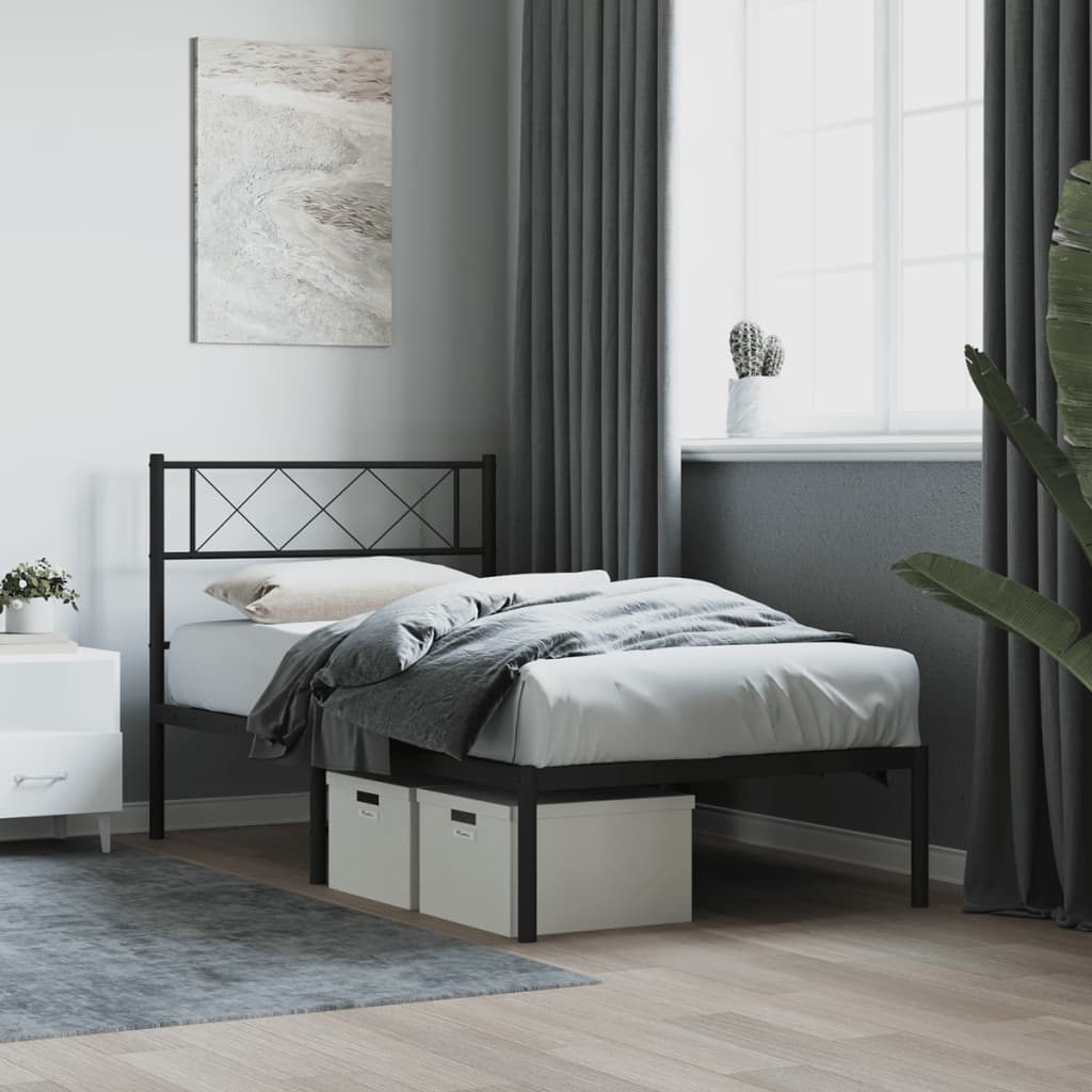 Bedframe met hoofdbord metaal zwart 107x203 cm is nu te koop bij PeponiXL, paradijselijk wonen!