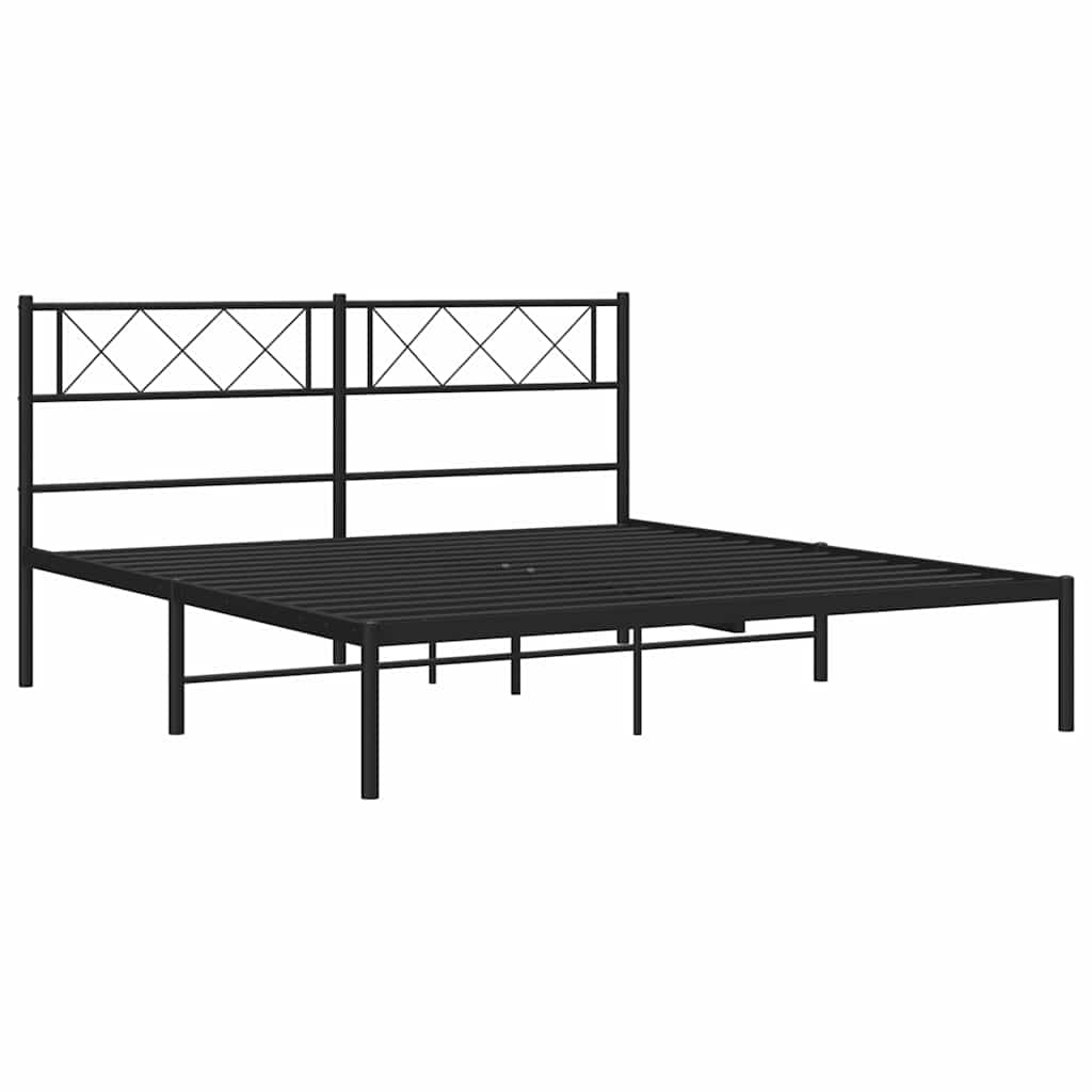 Bedframe met hoofdbord metaal zwart 135x190 cm is nu te koop bij PeponiXL, paradijselijk wonen!