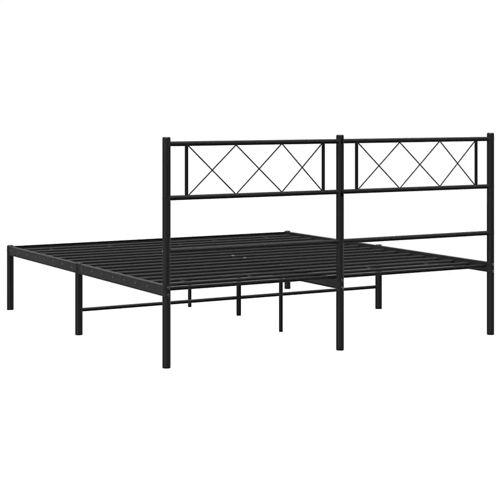 Bedframe met hoofdbord metaal zwart 135x190 cm is nu te koop bij PeponiXL, paradijselijk wonen!