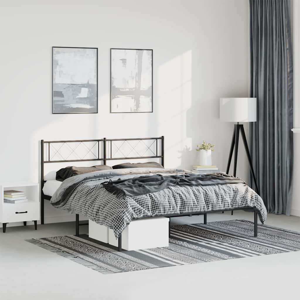 Bedframe met hoofdbord metaal zwart 135x190 cm is nu te koop bij PeponiXL, paradijselijk wonen!