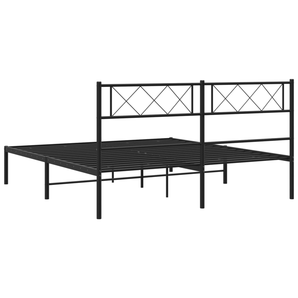 Bedframe met hoofdbord metaal zwart 140x190 cm is nu te koop bij PeponiXL, paradijselijk wonen!