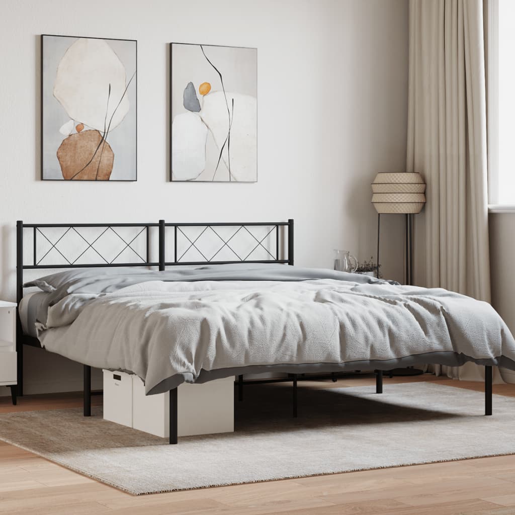 Bedframe met hoofdbord metaal zwart 140x190 cm is nu te koop bij PeponiXL, paradijselijk wonen!