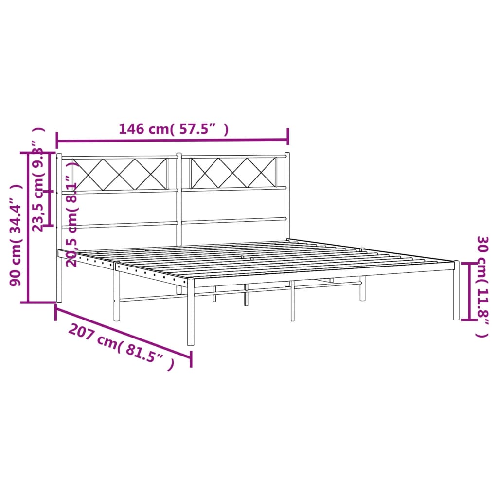 Bedframe met hoofdbord metaal zwart 140x200 cm is nu te koop bij PeponiXL, paradijselijk wonen!