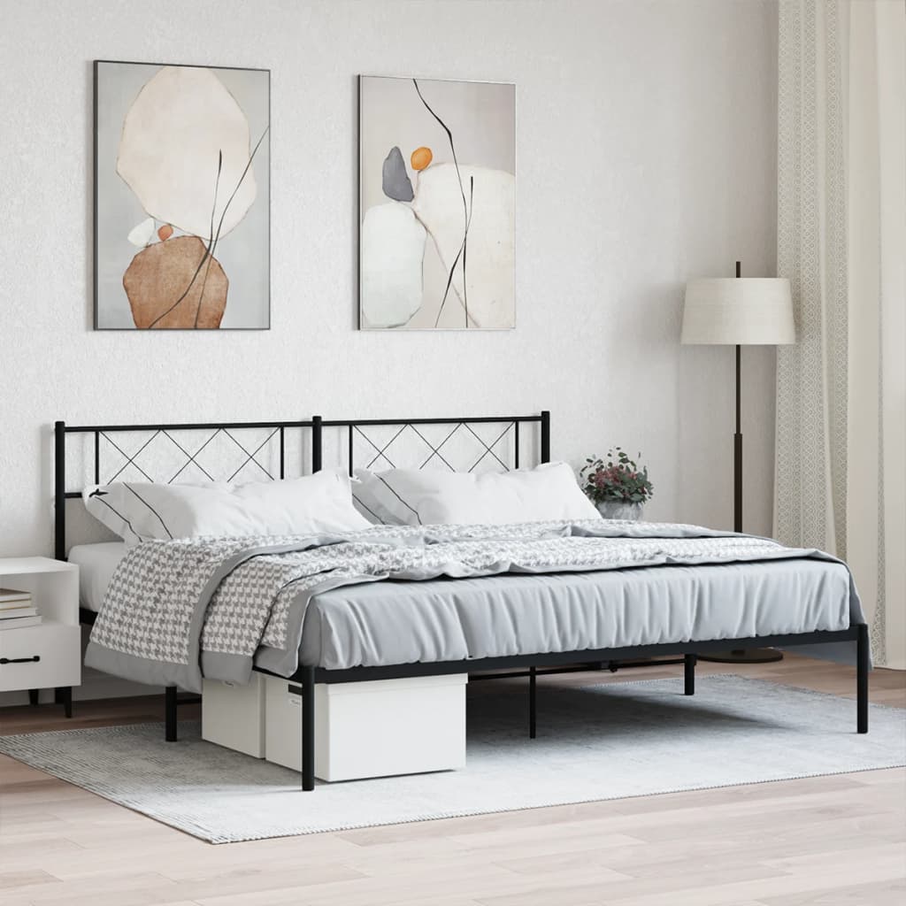 Bedframe met hoofdbord metaal zwart 180x200 cm is nu te koop bij PeponiXL, paradijselijk wonen!