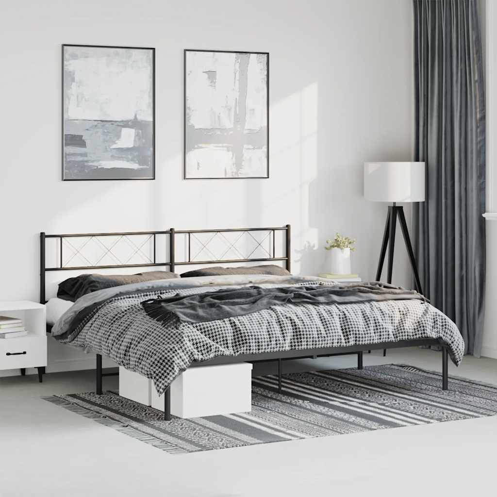 Bedframe met hoofdbord metaal zwart 183x213 cm is nu te koop bij PeponiXL, paradijselijk wonen!