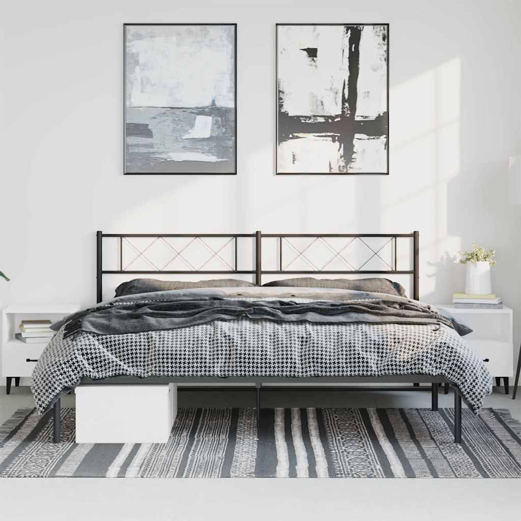 Bedframe met hoofdbord metaal zwart 193x203 cm is nu te koop bij PeponiXL, paradijselijk wonen!