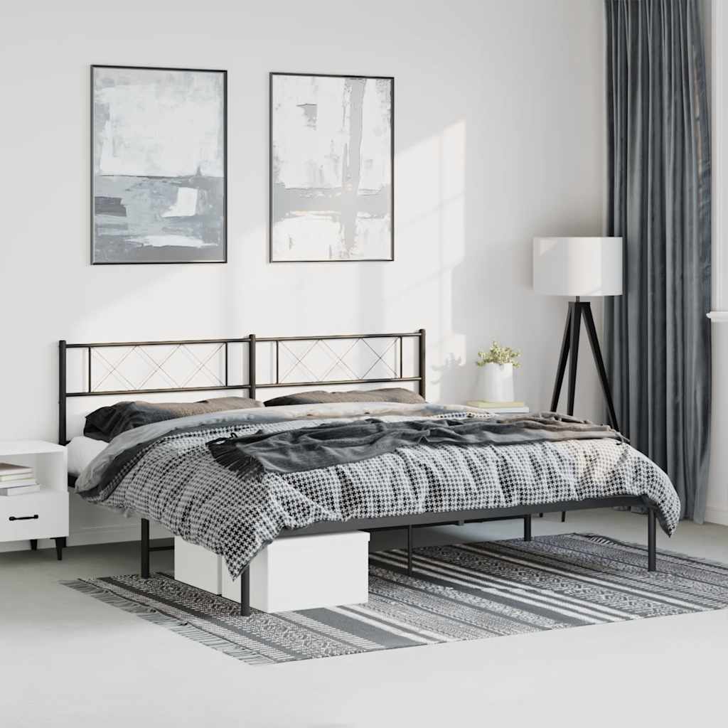Bedframe met hoofdbord metaal zwart 193x203 cm is nu te koop bij PeponiXL, paradijselijk wonen!