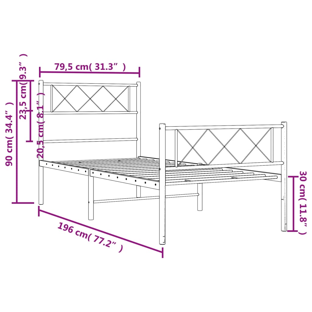 Bedframe met hoofd- en voeteneinde metaal zwart 75x190 cm is nu te koop bij PeponiXL, paradijselijk wonen!
