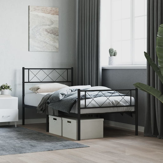 Bedframe met hoofd- en voeteneinde metaal zwart 75x190 cm is nu te koop bij PeponiXL, paradijselijk wonen!