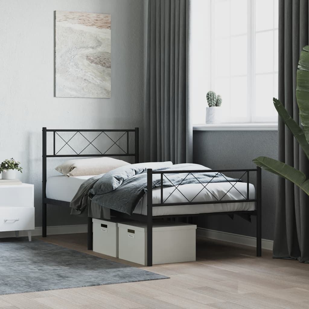 Bedframe met hoofd- en voeteneinde metaal zwart 90x190 cm is nu te koop bij PeponiXL, paradijselijk wonen!