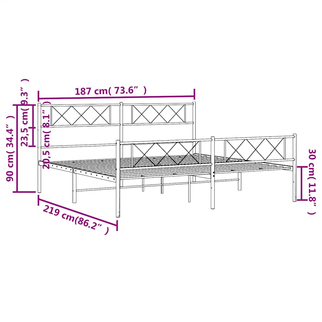 Bedframe met hoofd- en voeteneinde metaal zwart 183x213 cm is nu te koop bij PeponiXL, paradijselijk wonen!