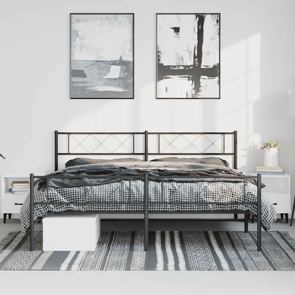 Bedframe met hoofd- en voeteneinde metaal zwart 193x203 cm is nu te koop bij PeponiXL, paradijselijk wonen!