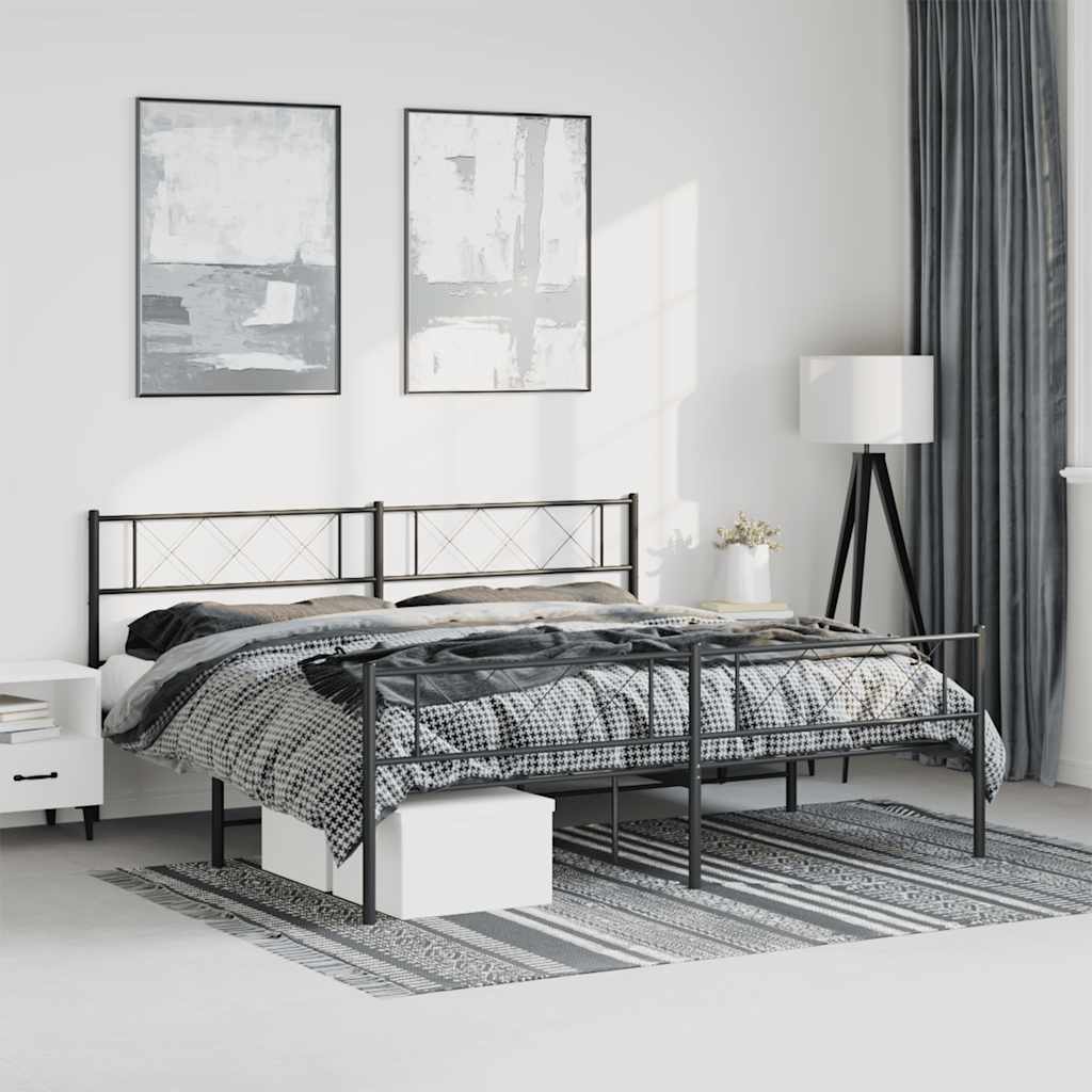 Bedframe met hoofd- en voeteneinde metaal zwart 193x203 cm is nu te koop bij PeponiXL, paradijselijk wonen!