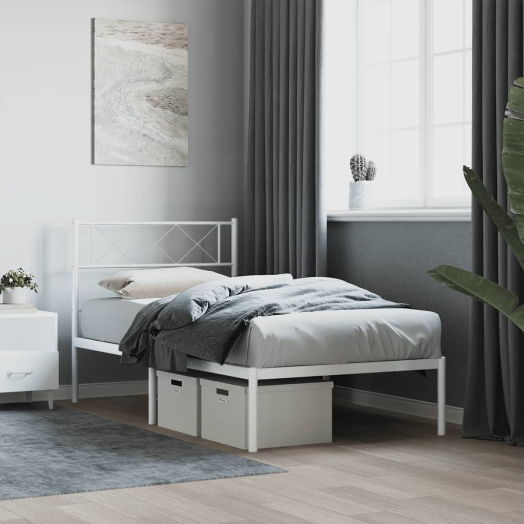 Bedframe met hoofdbord metaal wit 80x200 cm is nu te koop bij PeponiXL, paradijselijk wonen!